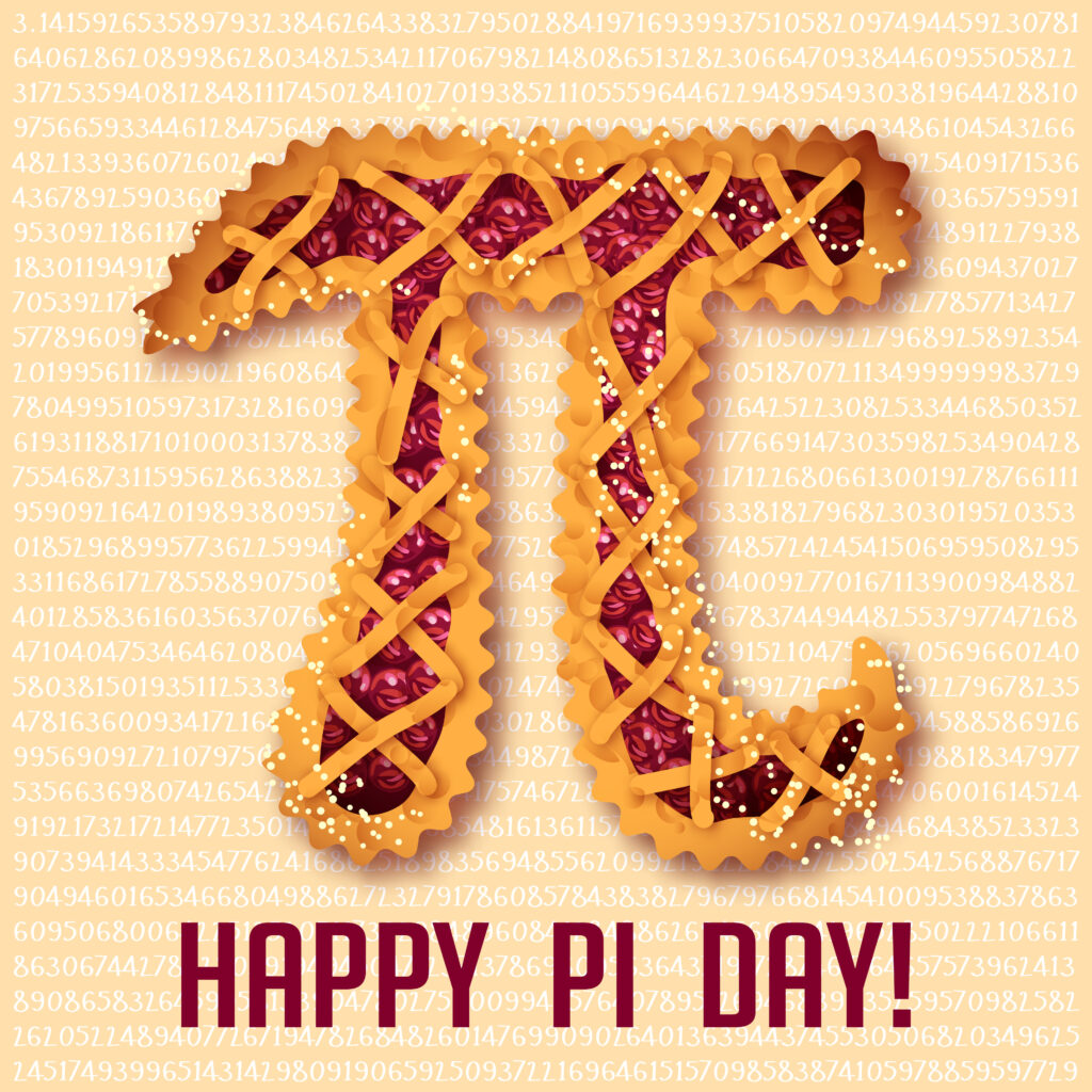 Happy Pi Day! Celebrate Pi Day. Mathematical constant. March 14th (3/14). Ratio of a circle’s circumference to its diameter. Constant number Pi. Cherry pie