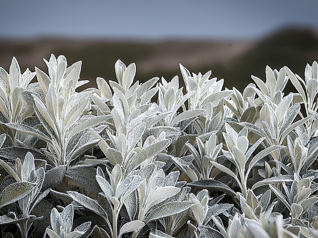 White sage (Salvia apiana) plant with silvery leaves growing outdoors