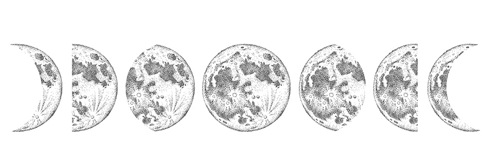 Illustrated phases of the moon for Moonology article